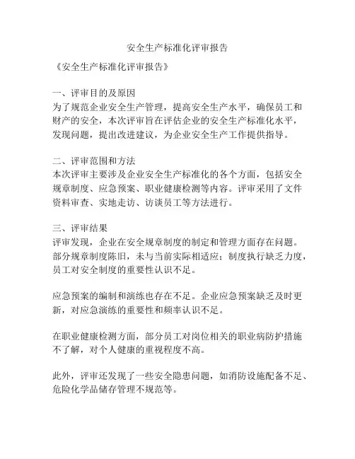 安全生产标准化评审报告