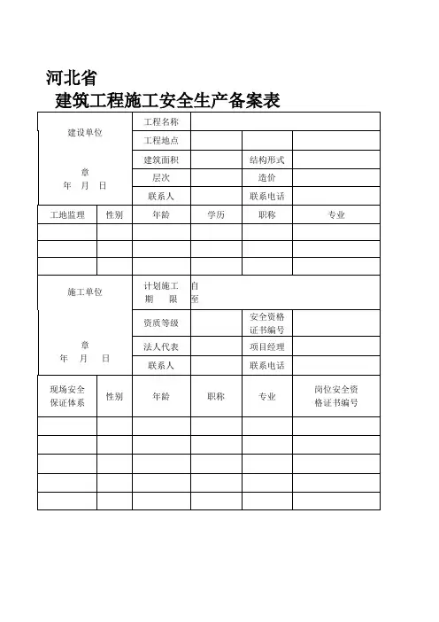建筑工程施工安全生产备案表