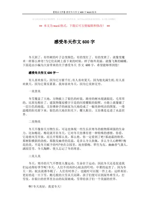【精品文档】感受冬天作文600字word版本 (3页)