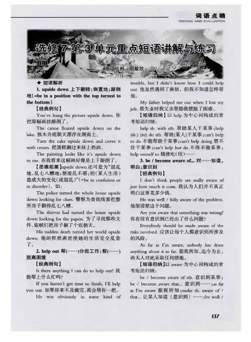 选修7第3单元重点短语讲解与练习