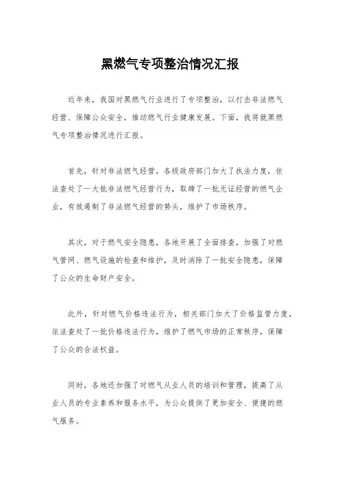 黑燃气专项整治情况汇报