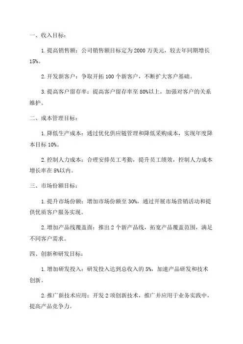 年度经营计划指标