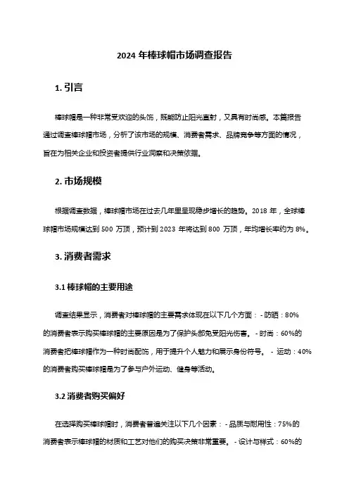 2024年棒球帽市场调查报告