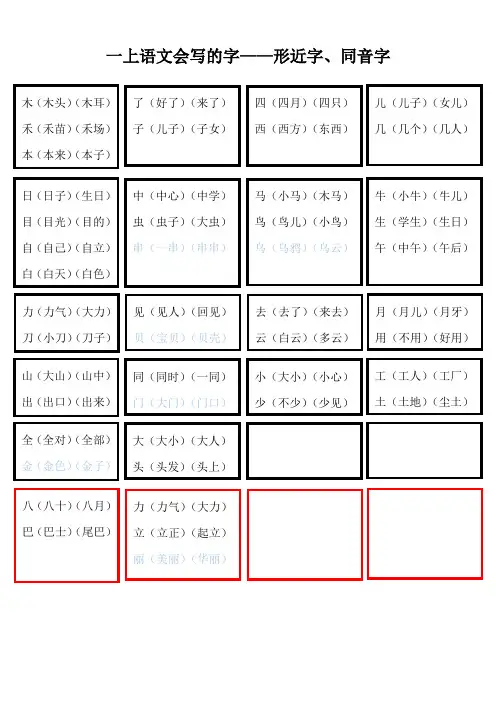 部编版一年级上册语文形近字同音字