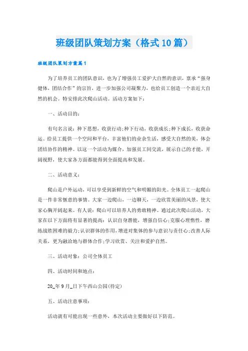 班级团队策划方案(格式10篇).doc