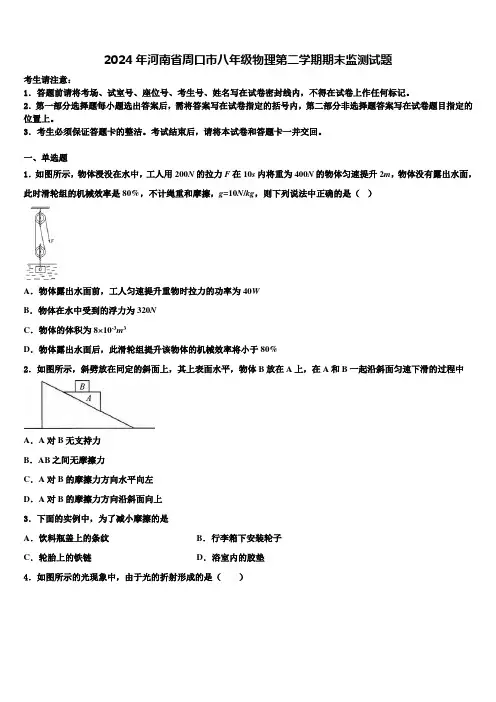 2024年河南省周口市八年级物理第二学期期末监测试题含解析