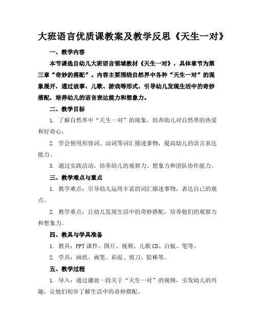 大班语言优质课教案及教学反思《天生一对》