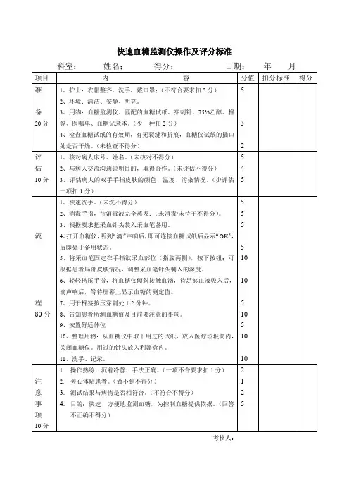 血糖监测评分标准