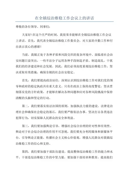 在全镇综治维稳工作会议上的讲话