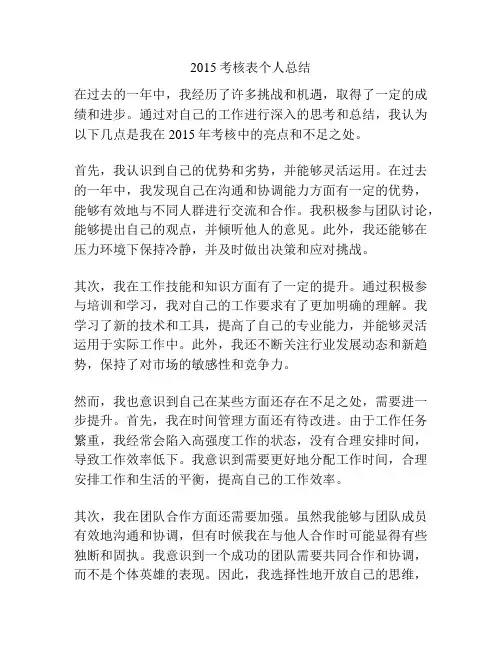 2015考核表个人总结