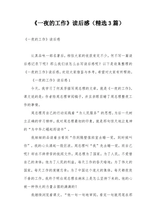 《一夜的工作》读后感(精选3篇)