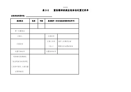 重性精神疾病应急医疗处置记录单(2022版)