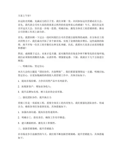 营销动员大会领导发言稿