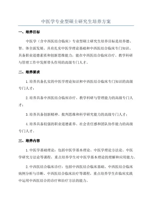 中医学专业型硕士研究生培养方案