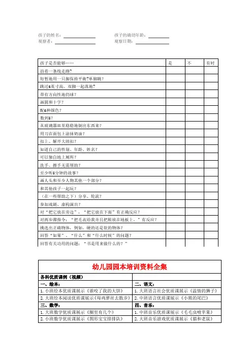 幼儿园常用实用表格：4岁幼儿发展检核表