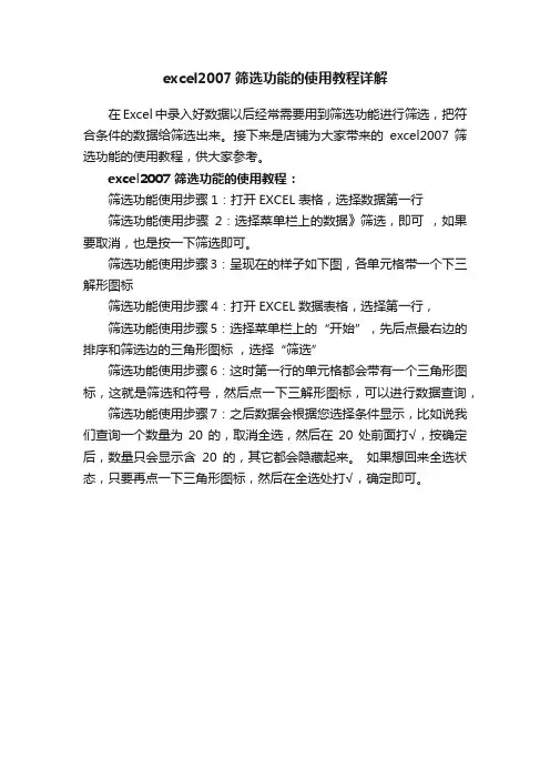 excel2007筛选功能的使用教程详解