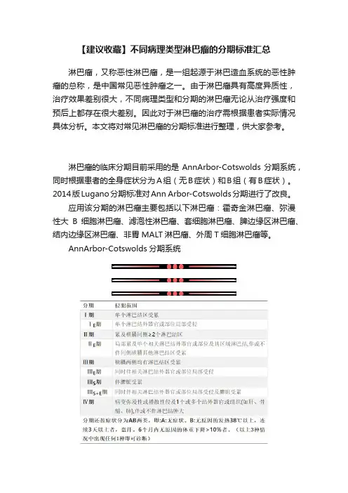 【建议收藏】不同病理类型淋巴瘤的分期标准汇总
