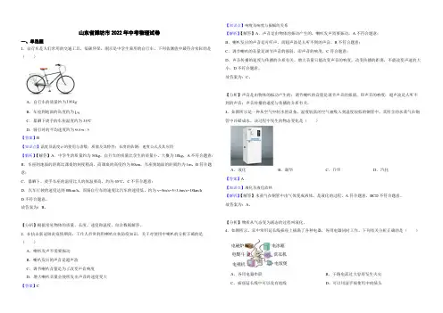 山东省潍坊市2022年中考物理试卷(附解析)