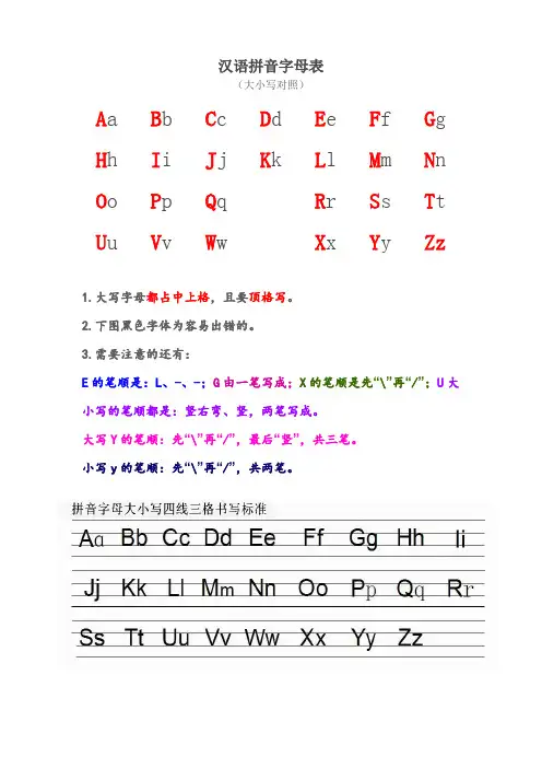 汉语拼音字母表大小写及发音