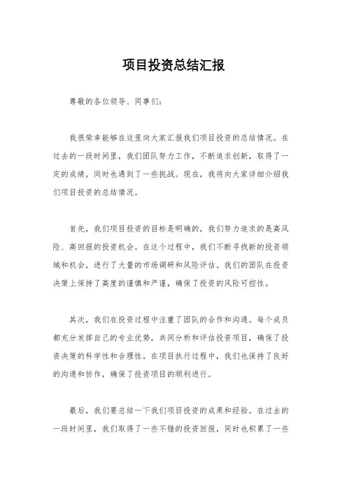 项目投资总结汇报