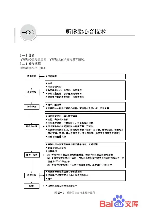 临床护理技术操作流程与规范一〇〇、听诊胎心音技术