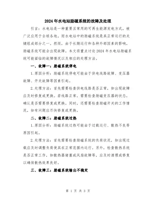 2024年水电站励磁系统的故障及处理