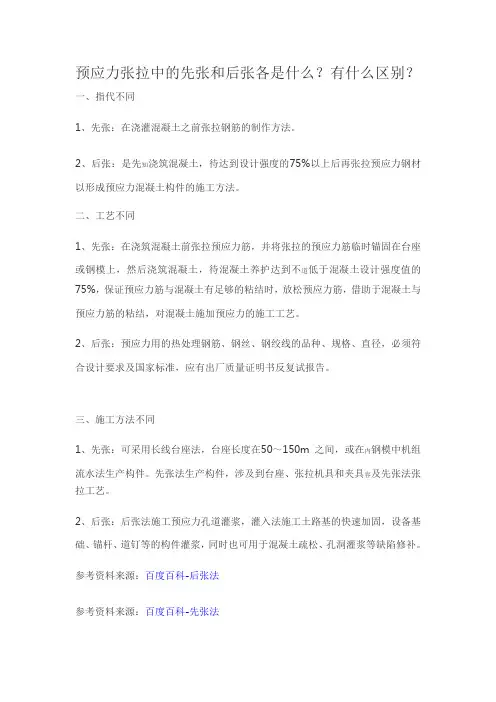 预应力 张拉中 先张和后张 各是什么？有什么区别？