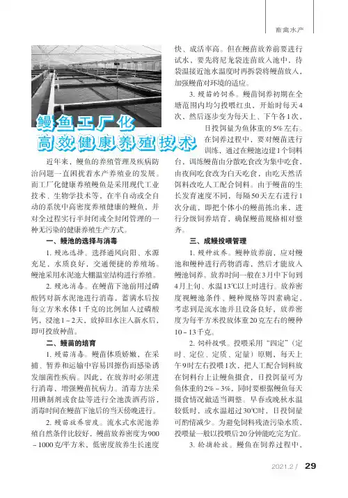 鳗鱼工厂化高效健康养殖技术