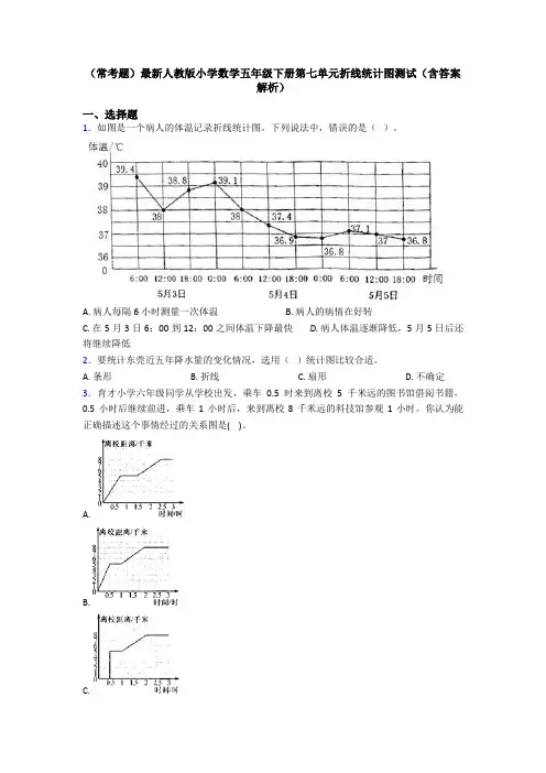 (常考题)最新人教版小学数学五年级下册第七单元折线统计图测试(含答案解析)