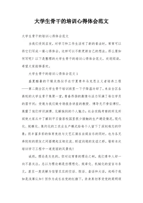 大学生骨干的培训心得体会范文