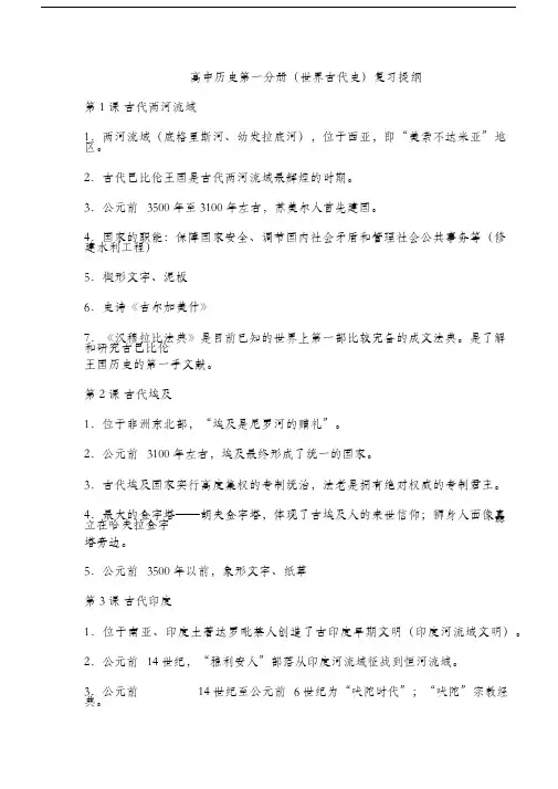 高中历史第一分册复习提纲