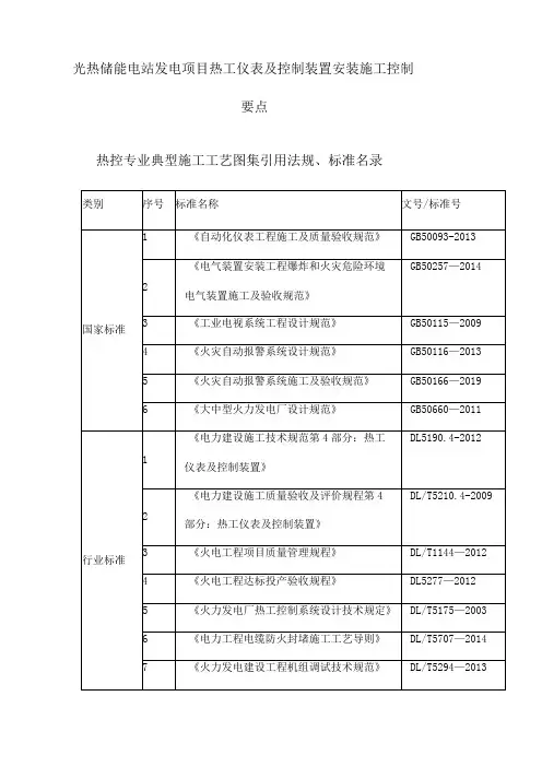 光热储能电站发电项目热工仪表及控制装置安装施工控制要点