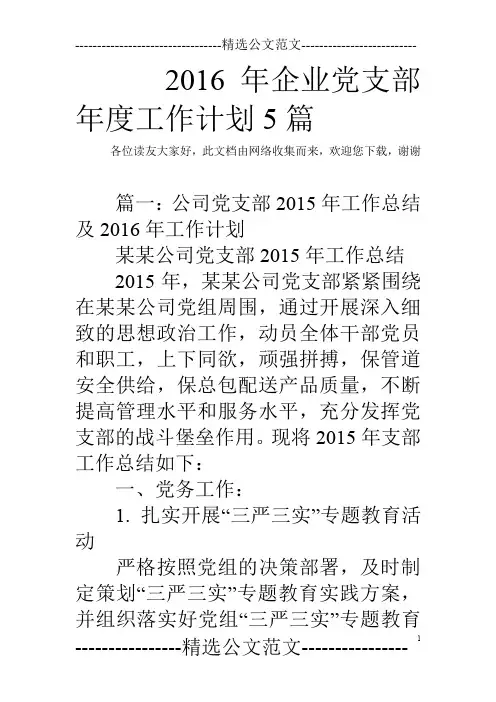 2016年企业党支部年度工作计划5篇