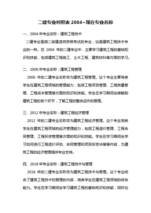 二建专业对照表2004~现在专业名称