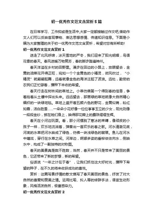 初一优秀作文范文含赏析5篇