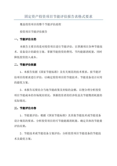 固定资产投资项目节能评估报告表格式要求