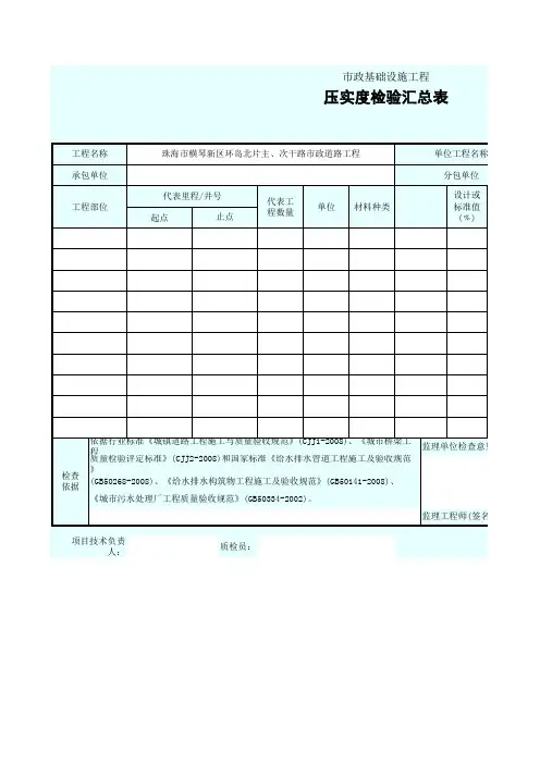 2010年广东省市政设施工程施工质量技术资料统一用表