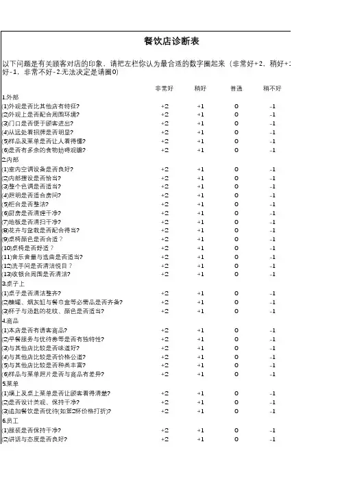 餐厅经营诊断表