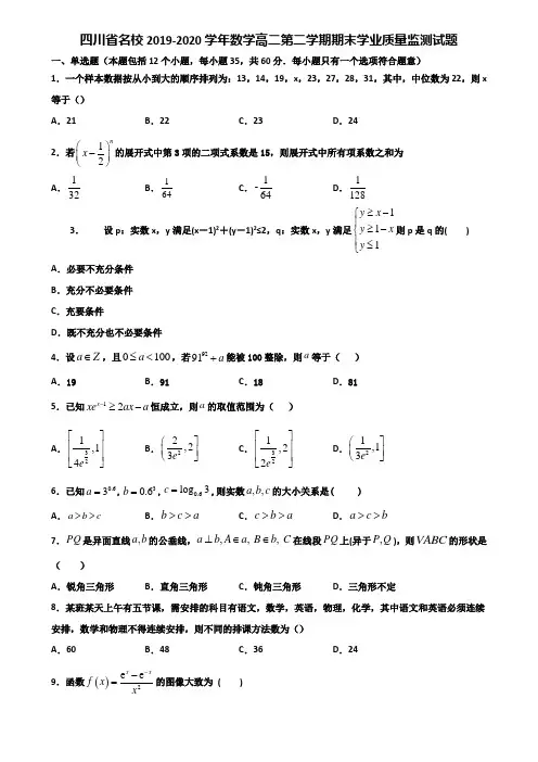 四川省名校2019-2020学年数学高二第二学期期末学业质量监测试题含解析