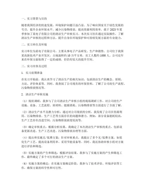 清洁生产审核实习报告