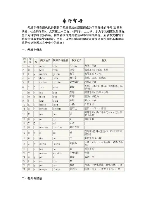 希腊字母表及标准手写