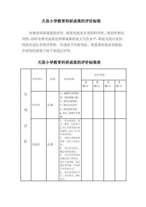 天昌小学教育科研成果的评价标准