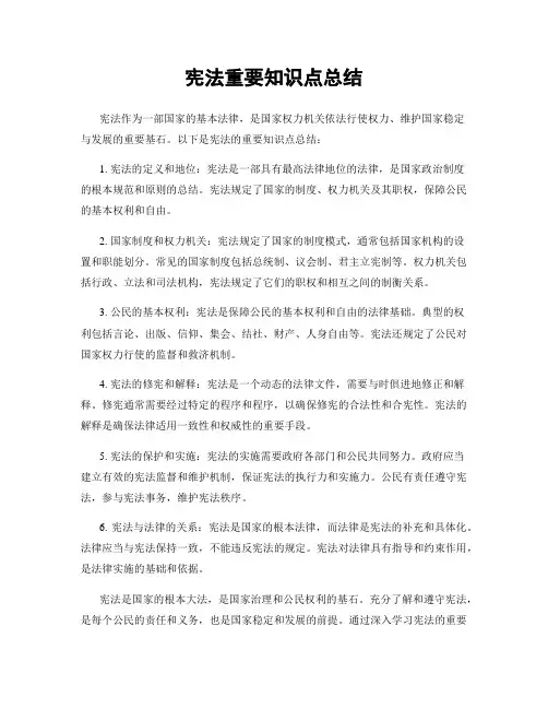 宪法重要知识点总结