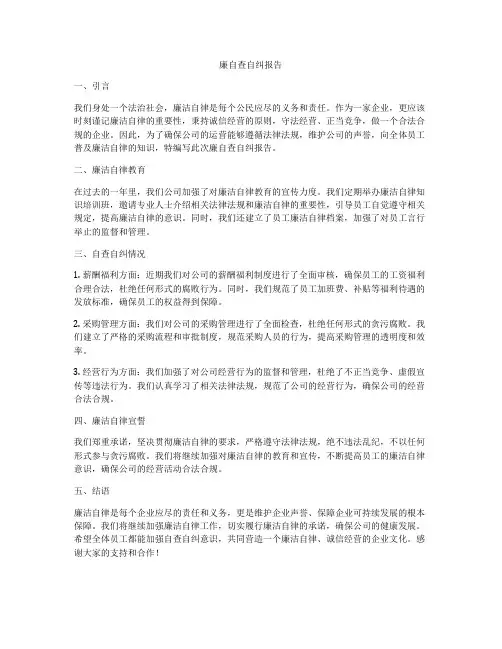廉自查自纠报告