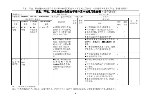 质量、环境、职业健康安全整合管理体系审核通用检查表(示例)