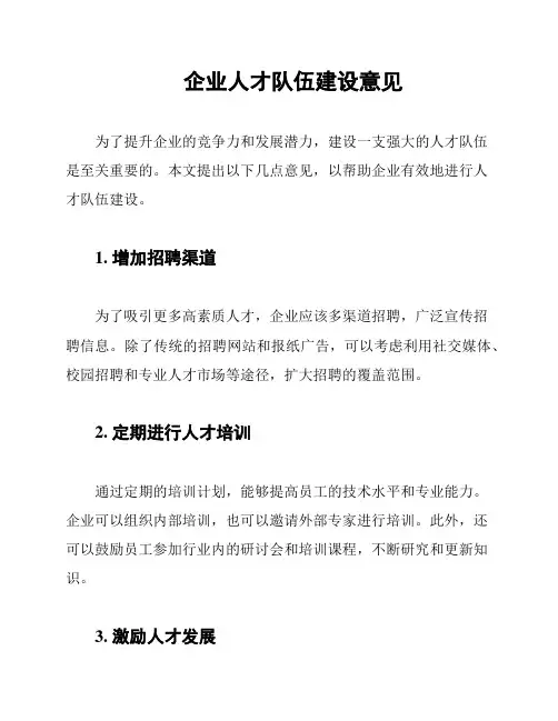 企业人才队伍建设意见