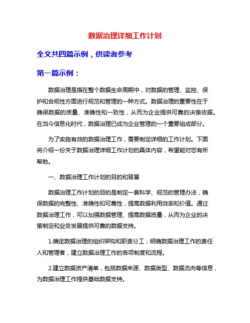 数据治理详细工作计划