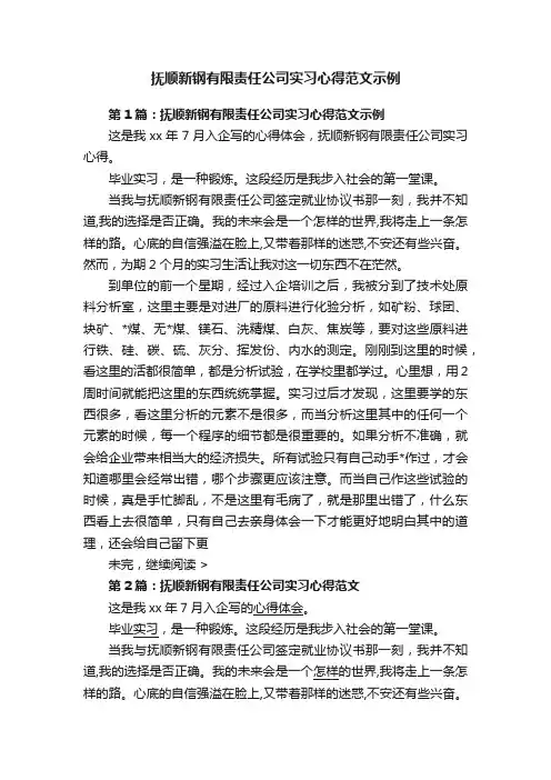 抚顺新钢有限责任公司实习心得范文示例