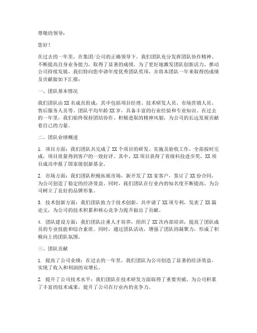 年终评奖团队申请书模板
