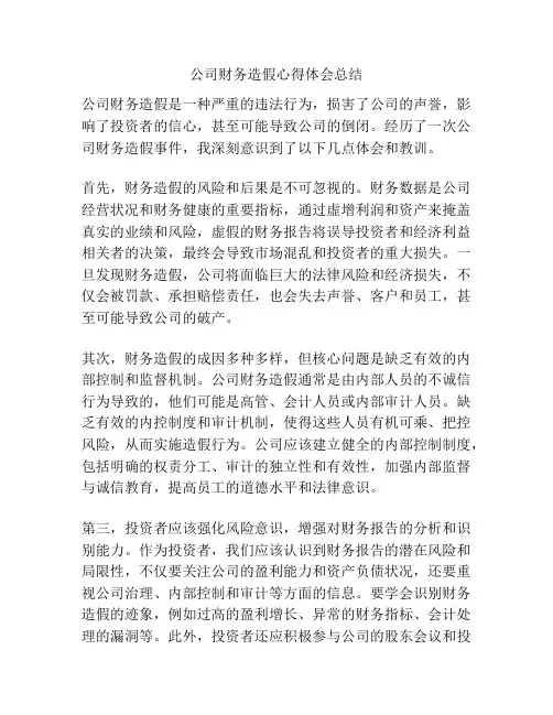 公司财务造假心得体会总结